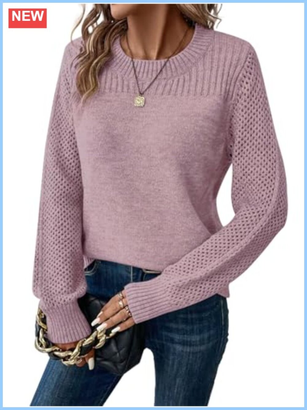 Women's Casual Crew Neck Long Sleeve Knit Pullover Sweater